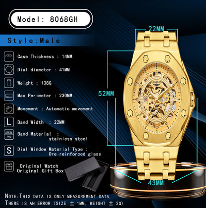 Gold Steel Skeleton Watch