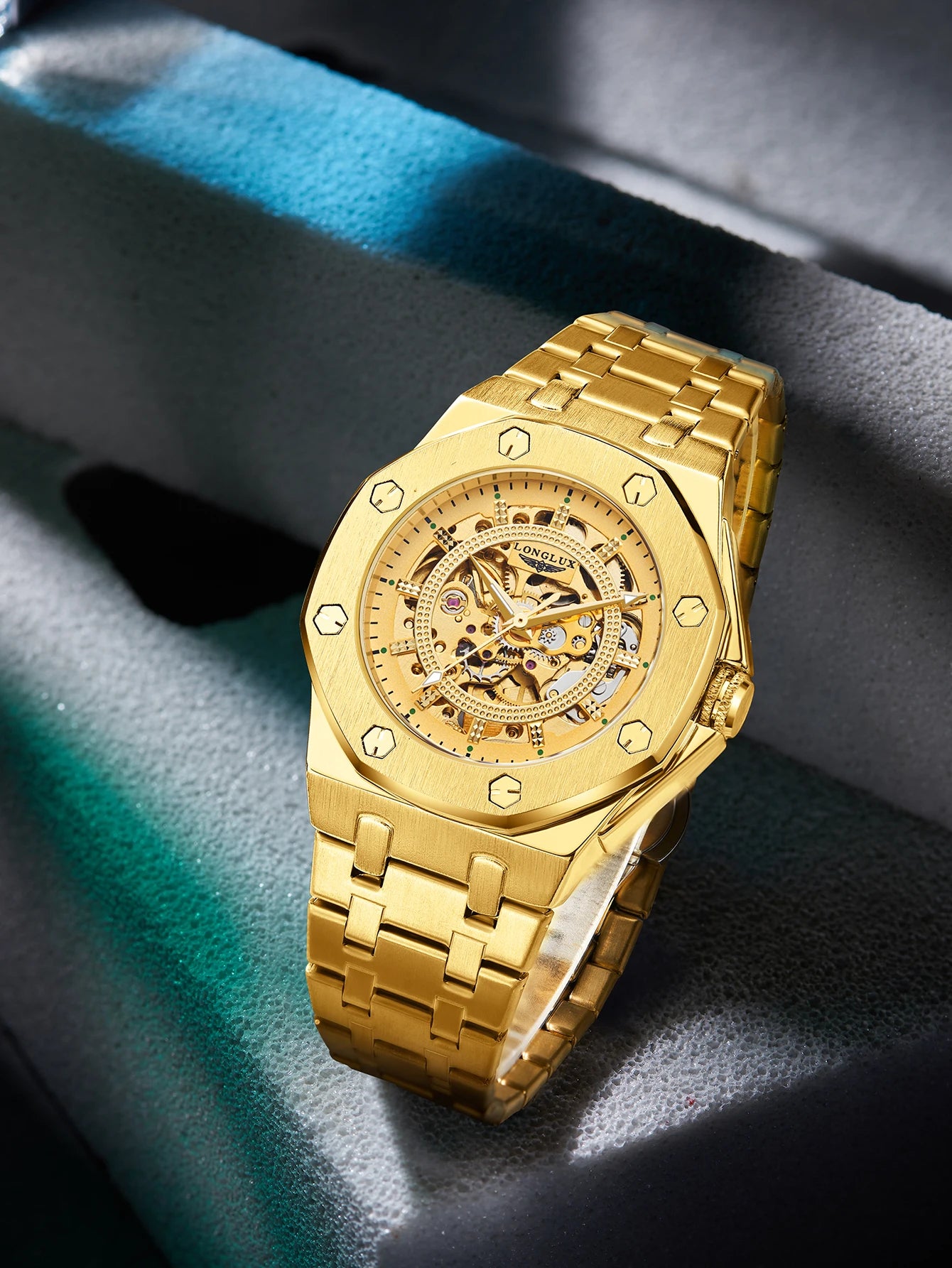 Gold Steel Skeleton Watch